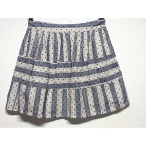 Olive+Oak mini skirt flare pleated dotted Sz S ivory gray cotton pretty EUC